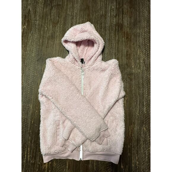 ID Ideology Big Girls Solid Faux Sherpa Hooded Jacket Pink Lavender Size XL - Picture 2 of 5